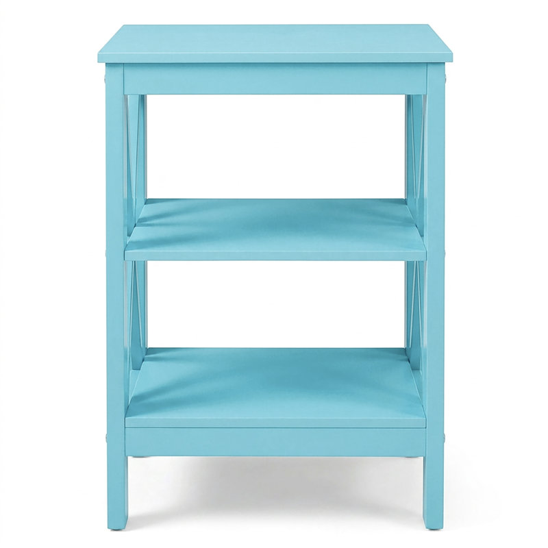 Table de chevet à 3 niveaux avec rangement ouvert, petite table de chevet avec cadre en X, table d'appoint moderne en bois