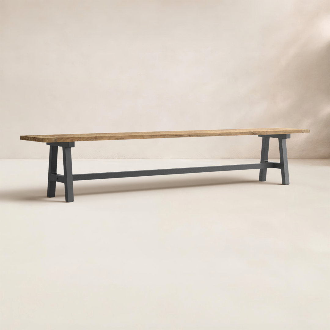 Morones Rectangular Outdoor Bench in Solid Reclaimed Teak with Picnic Style Black Aluminum Legs Three Posts™