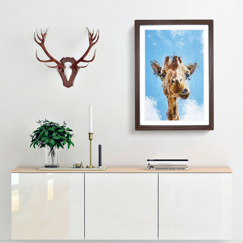 Chewing Giraffe - Picture Frame Painting Print, Walnut Framed, 48cm H x 36cm W x 2cm D