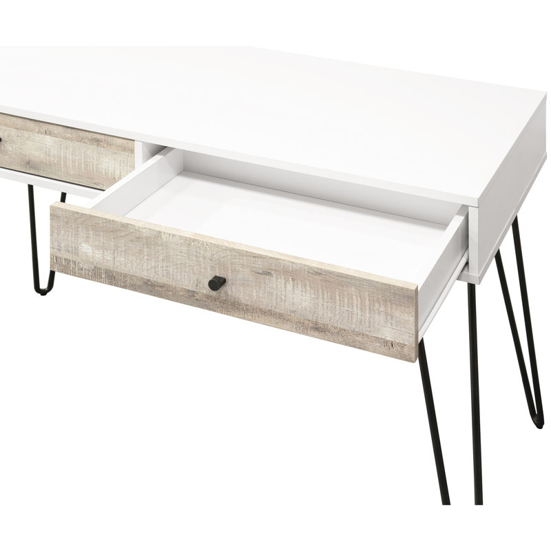 Bureau taupe avec 2 tiroirs et détails en métal - Option d'économie d'espace