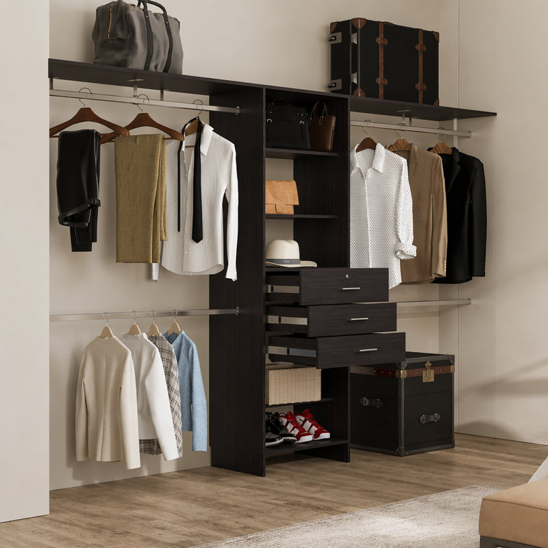 Système de placard, 3 tiroirs, 5 tablettes, Noir