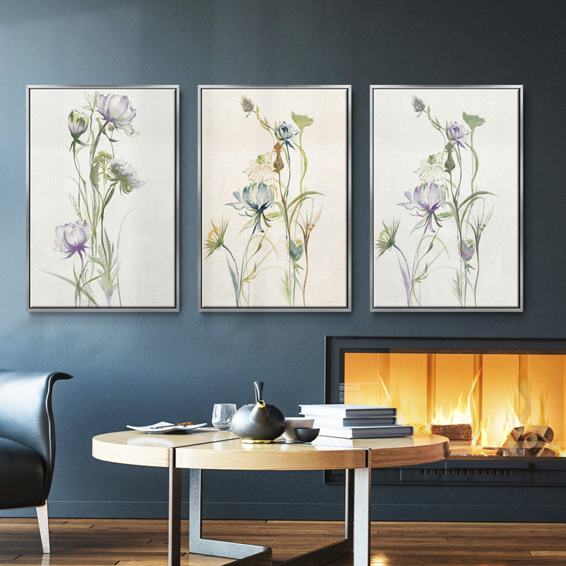 Ensemble de 3 pièces encadrées sur toile Late Summer Wildflowers I V30, Encadrement argenté, H 40 po x l 78 po