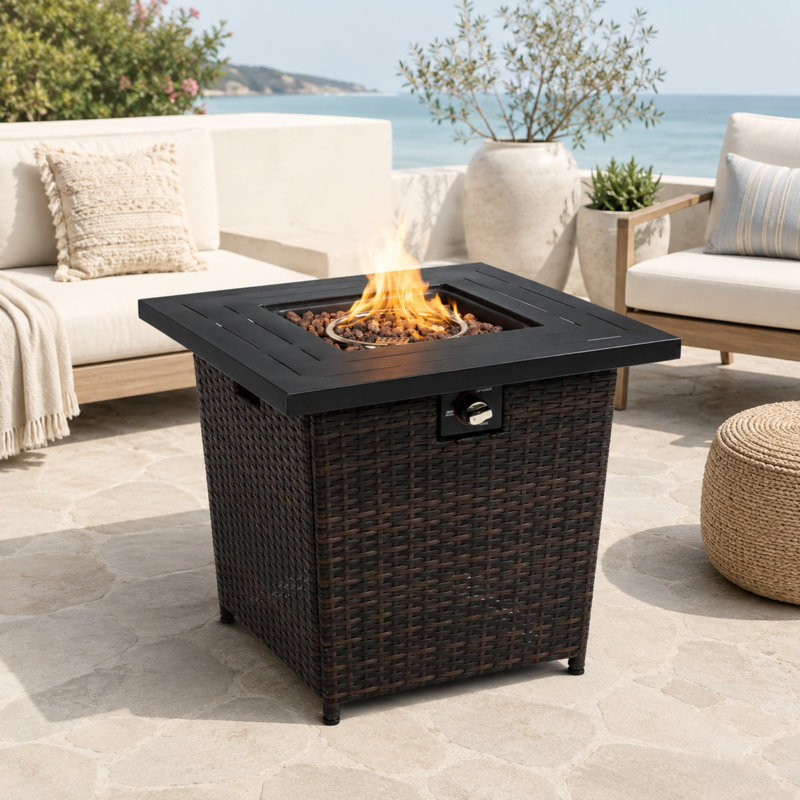 28inch Wicker Square Fire Pit Table