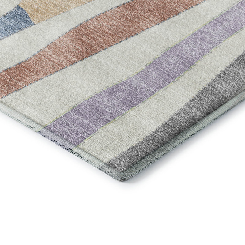 Premium Machine Washable Mayfield AMF2188 Striped Rug, Pearl, 9' x 12'