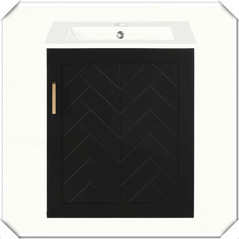 Meuble-lavabo mural moderne avec évier et porte à fermeture en douceur, Noir