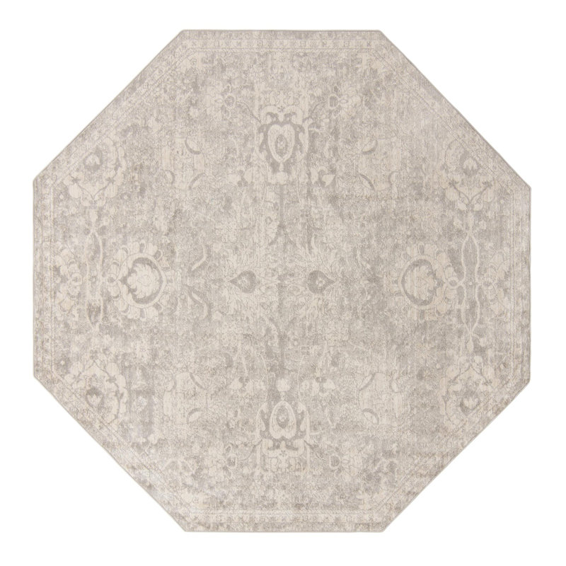 Tapis gris à motif floral Gause, Octogone 7 pi 10 po x 7 pi 10 po