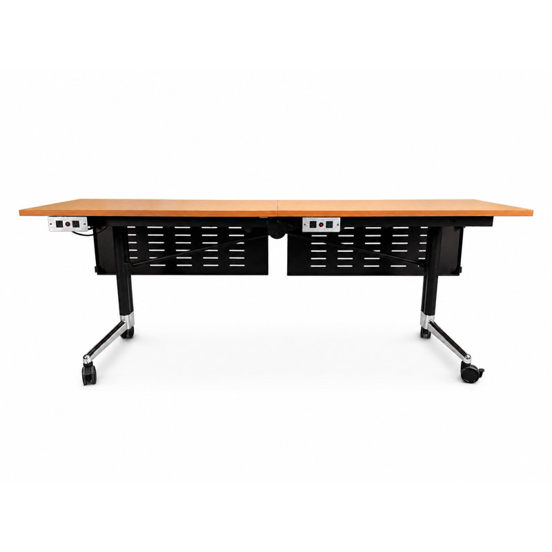 Table de formation commerciale commerciale avec alimentation | Table gigogne pliable 80 po | Roulettes verrouillables | Mobilier de salle de conférence et de classe | Hêtre | Sièges 2