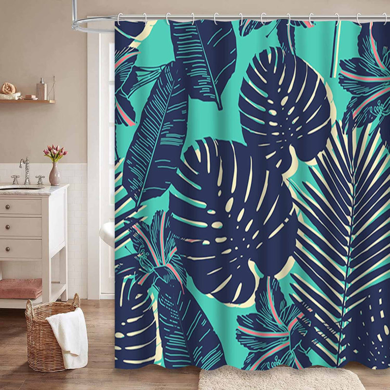 Rideau de douche imperméable à motif floral palmier hawaïen avec 12 crochets, L 72 po x l 72 po