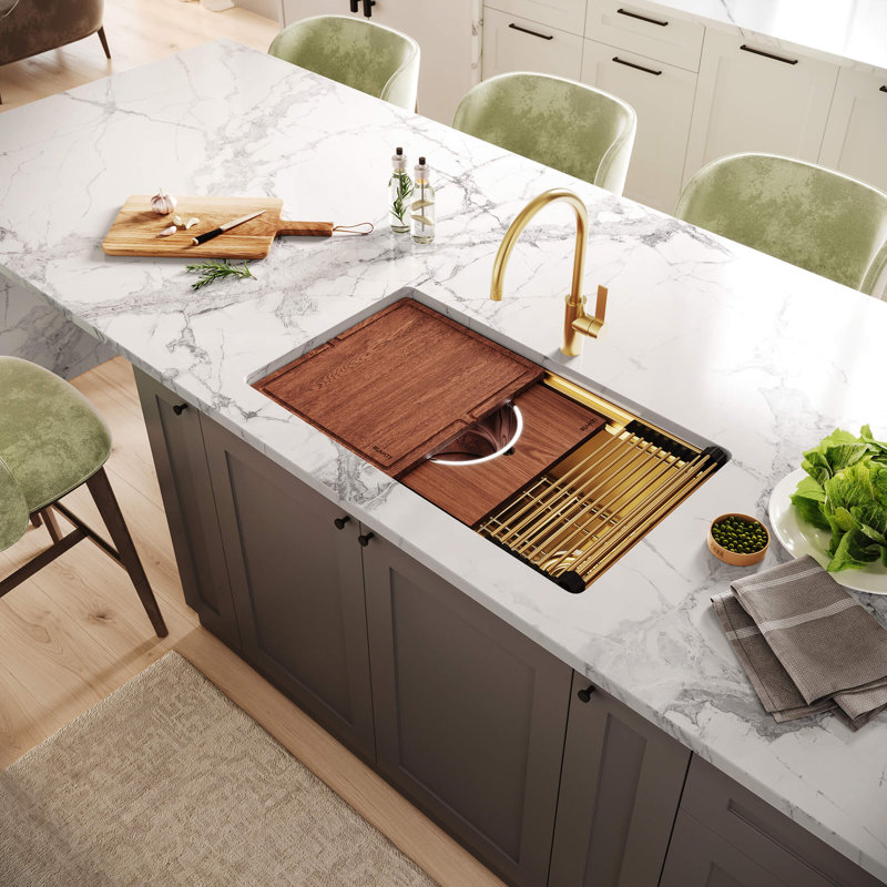 Ruvati 20 x 14 inch Semi-Recessed Drop-in Topmount Rectangular Bathroom Sink, Matte Gold