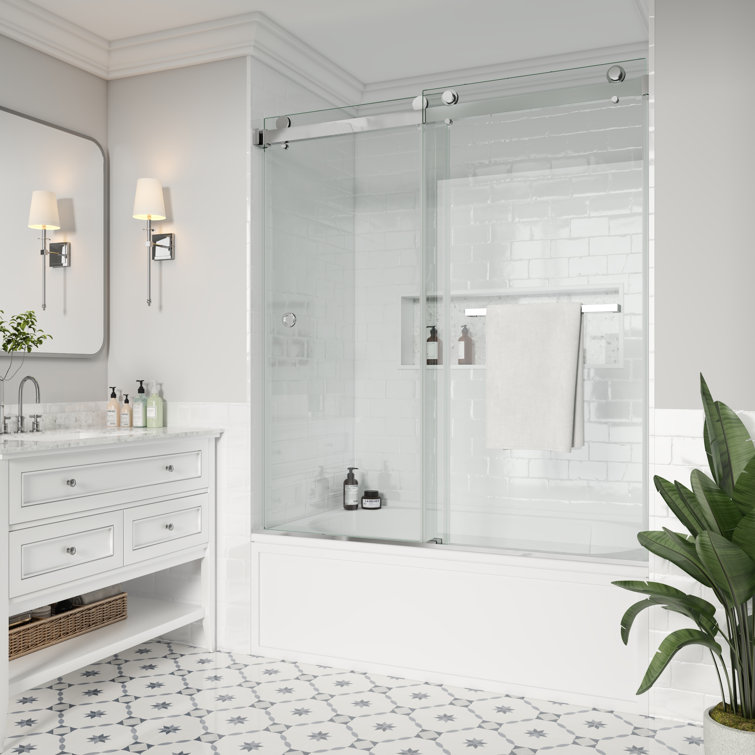 Opal Mirage MCOCOD 60" W x 66" H Double Smooth Sliding Frameless Tub Door and Anti-Collision Function with 3/8"(10mm)Clear Glass
