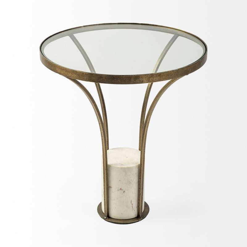  Table de bout ronde contemporaine 24 po en verre noir et blanc