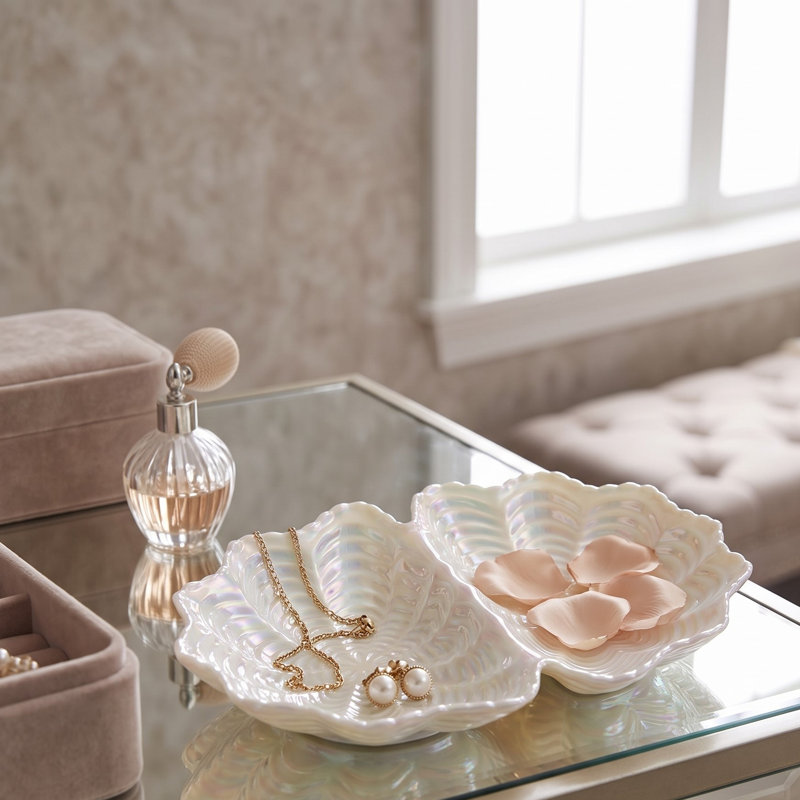 Ceramic Double Seashell Serving Platter 7.75"