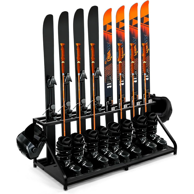 Freestanding Snowboard Ski Storage Rack – Inclined Design, No Tipping Over, for 8 Pairs Ski