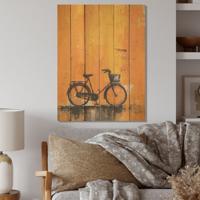 Vélo, odyssée orange - Art mural en bois de bicyclette sur bois de pin naturel