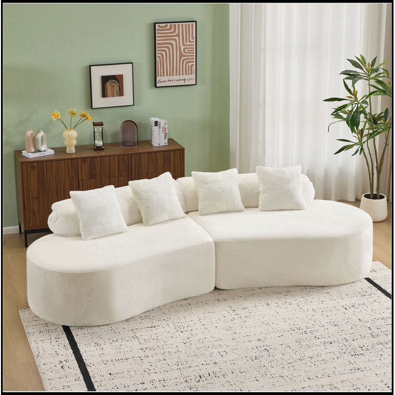 Canapé modulaire en velours avec 4 coussins, Blanc
