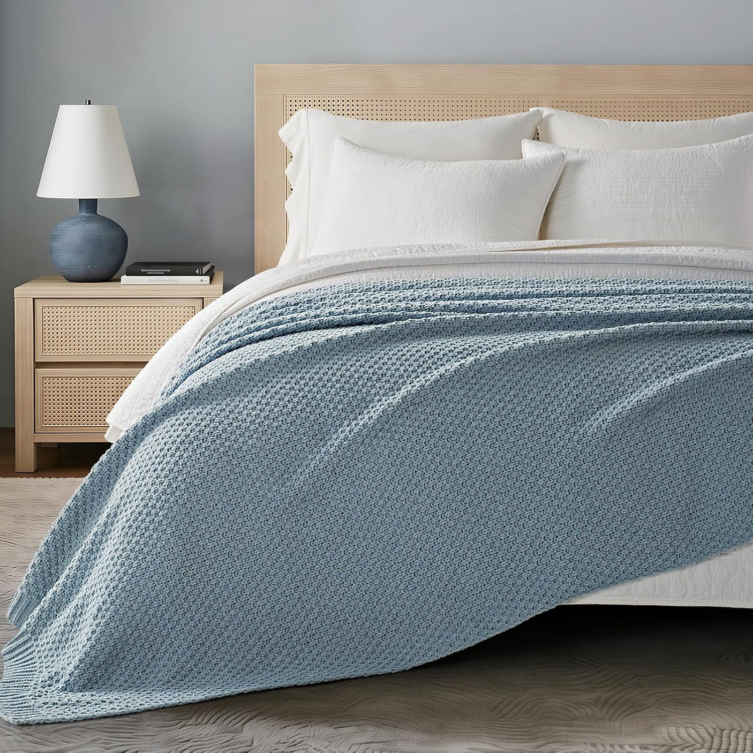 Chunky Chenille Weighted Throw Blanket, Chambray Blue, 108" L x 92" W