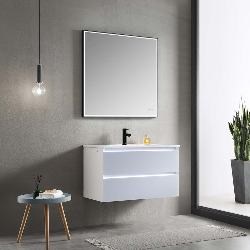 Meuble-lavabo mural simple 36 po avec lavabo, Gris clair