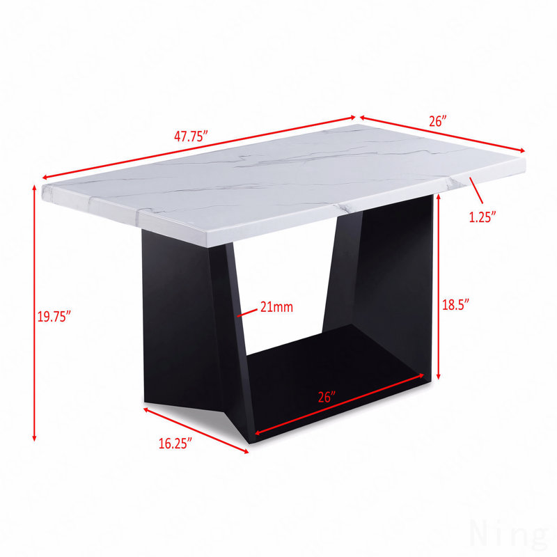 Ensemble de table basse moderne 3 pièces Table de bout Table de bout luxueuse avec faux-marbre et base angulaire noire Meuble de salon en bois blanc
