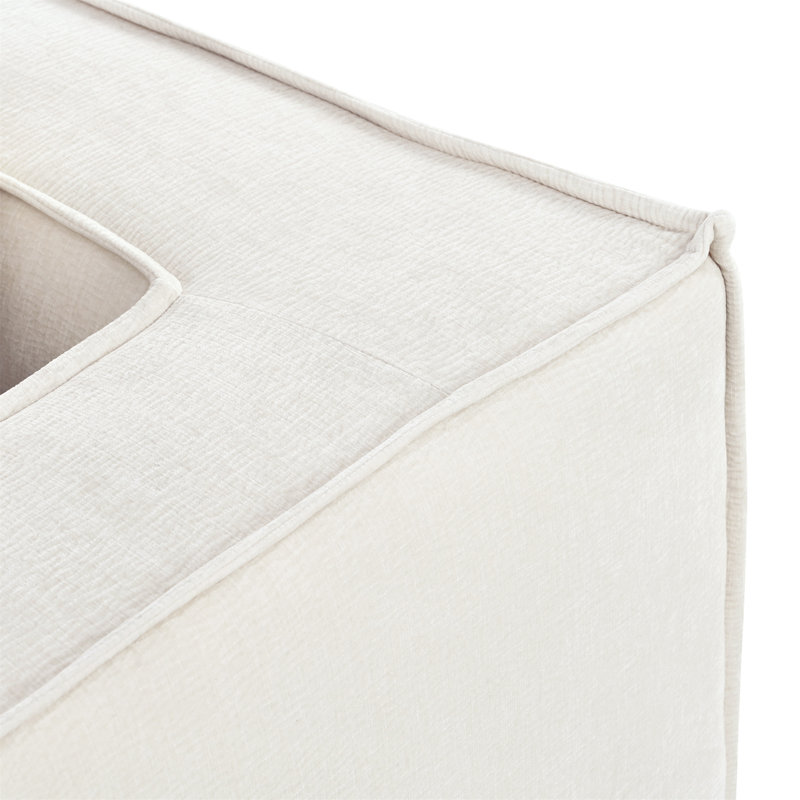 Modular L-Shaped Sofa With Throw Pillows, Beige Chenille