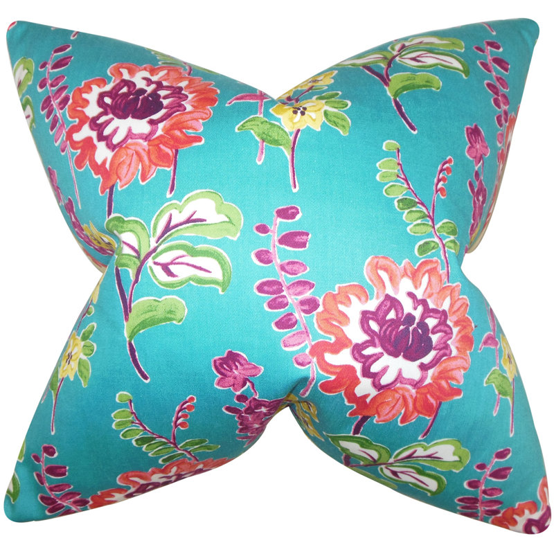  Coussin en coton Floral, Paon, H 24 po x l 24 po