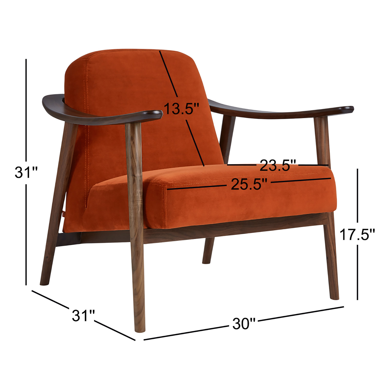Gus* Modern Baltic Genuine Leather Armchair, Walnut, Velvet Russet Velvet
