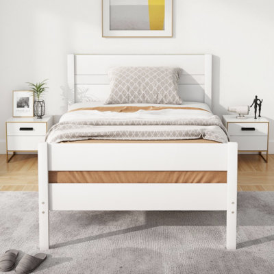 Lit plateforme simple avec rangement sous le lit, structure en bois d'hévéa avec tête et pied de lit Minimalist