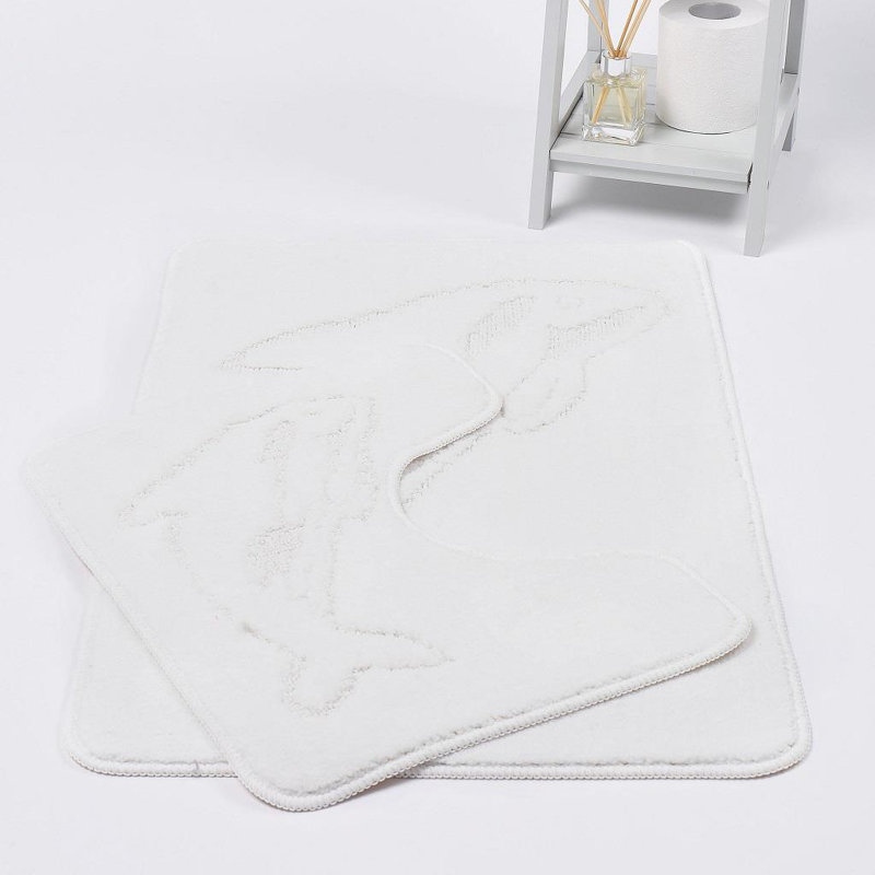 Madeline Non-Slip Non-slip Bath Mat And Pedestal Mat, White