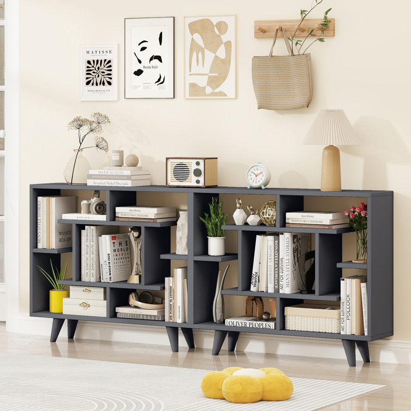 Bookshelf Geometric Bookcase w/ Anti-Tipping Kit Storage Shelving Unit, Black