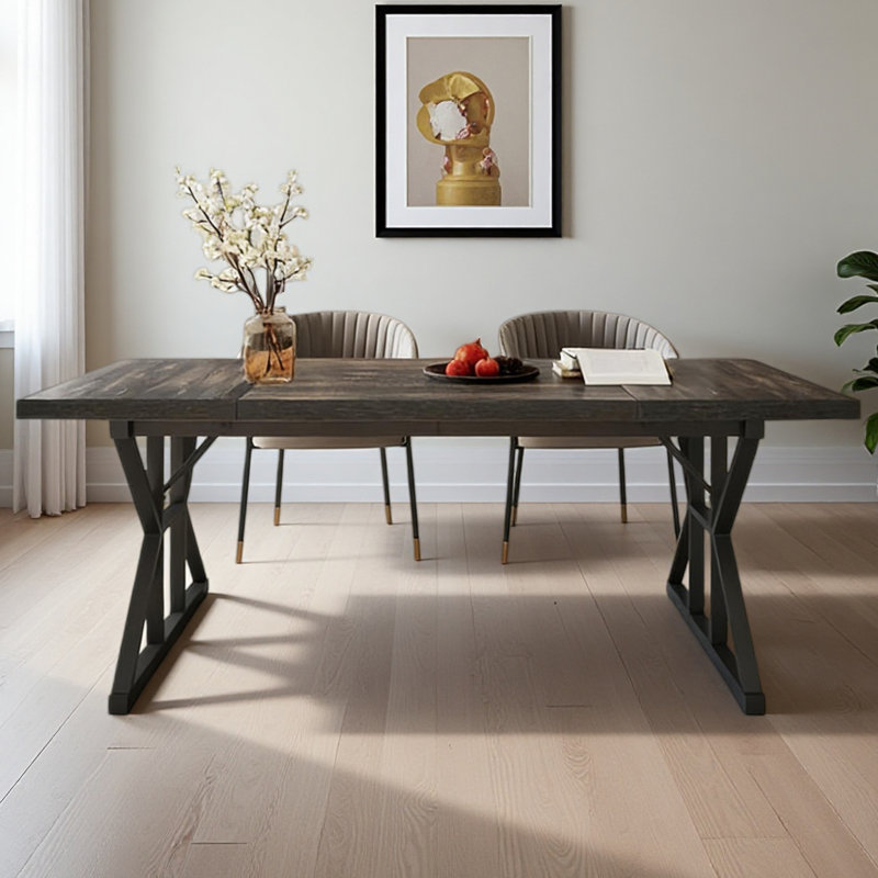 Kitchen Table,Rustic Dining Table,Modern Conference Table, Oak, Black