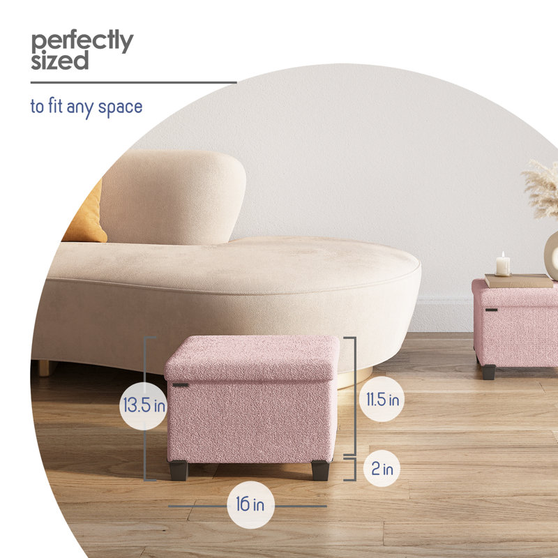 Banc de rangement avec repose-pieds Vérrant Boucle, Rose, H 11,5 po x l 16 po x P 10,5 po