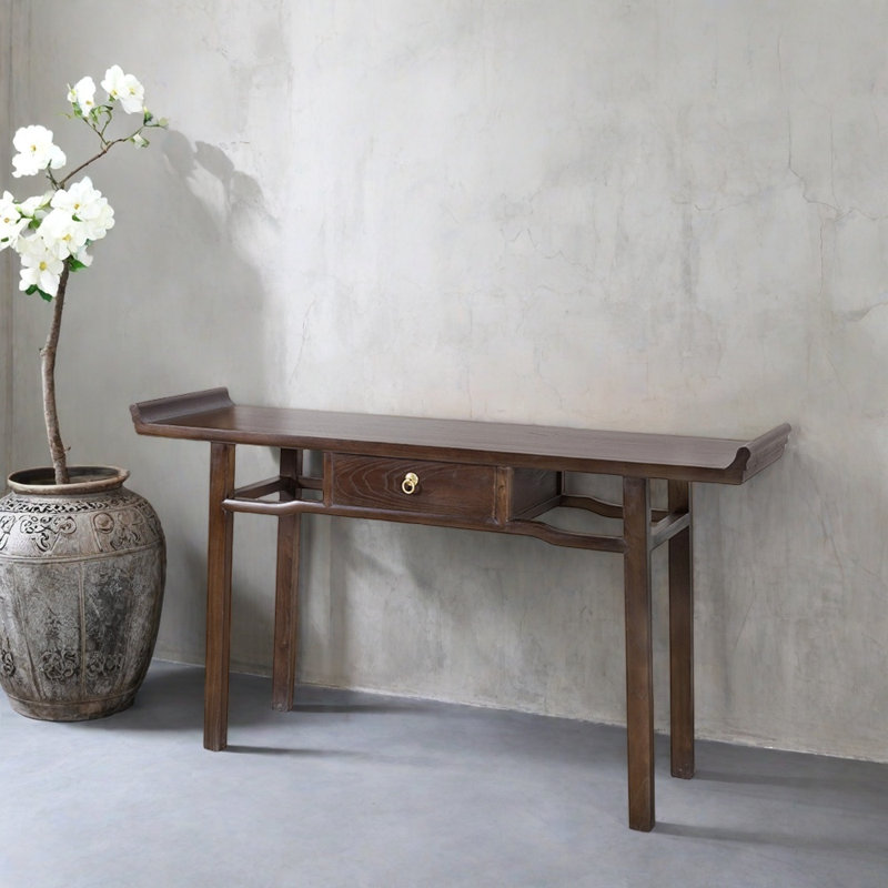 Solid Old Elm Wood Console Table, Black Walnut