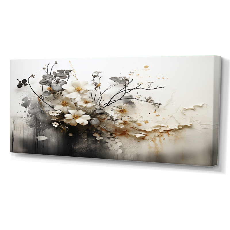 Bohemian Earthly Floral Collage I - Abstract Boho Wall Art, Wrapped Canvas, 28" H x 60" W, No Frame