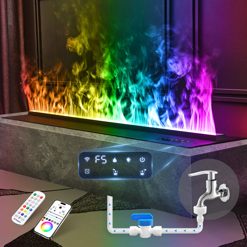 Electric Fireplace With APP Smart Control,Water Vapor Fireplace With Water Connection Direct,Vapor Fireplace With Multicolor Atomized Flame,With Remote Control