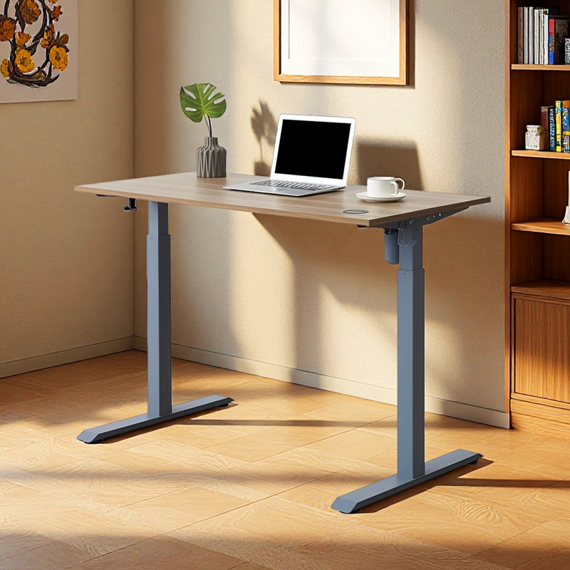 Jeetram Adjustable Metal Base Standing Desk, Greige/Gray