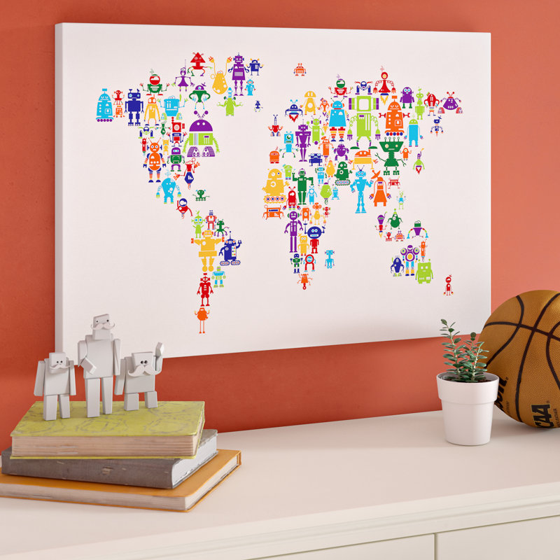 «Robot World Map» par Correen, impression, Toile, H 22 po x l 32 po x P 2 po