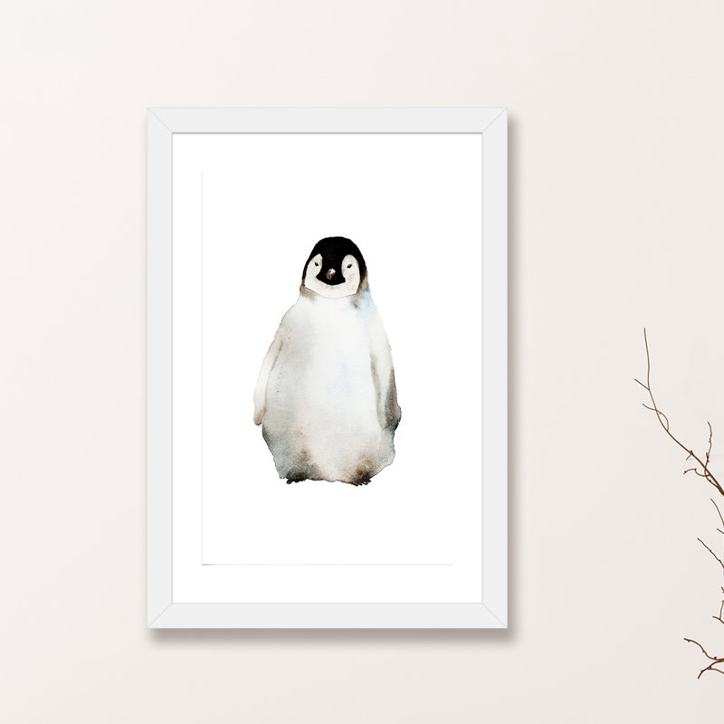 Art pingouin, H 24 po x l 16 po x P 1 po, Papier avec cadre blanc