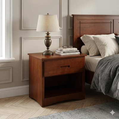 Willard 23" Transitional Wood Nightstand with Single Drawer, Lower Storage Cubby & Integrated Cutout Handles