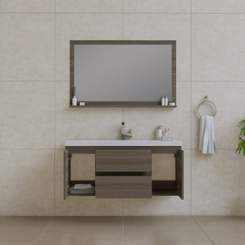 Arjina 48'' Single Bathroom Vanity with Solid Surface Top, Gray
