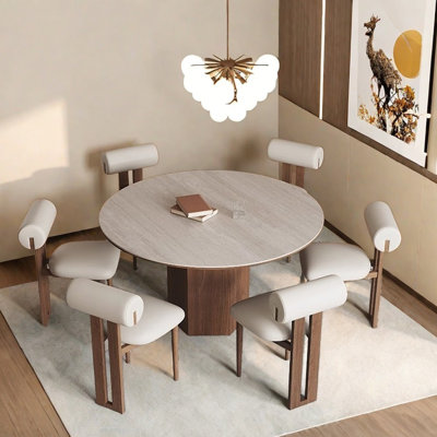 Retro Rock & Wood Round Dining Table