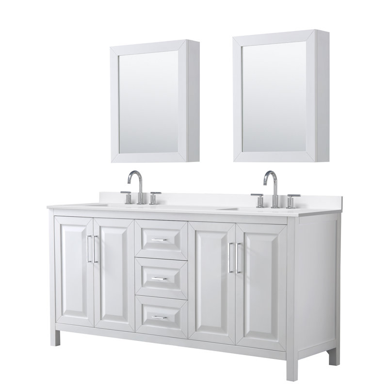 Daria 72'' W Vanity, White, Polished Chrome, Giotto Quartz