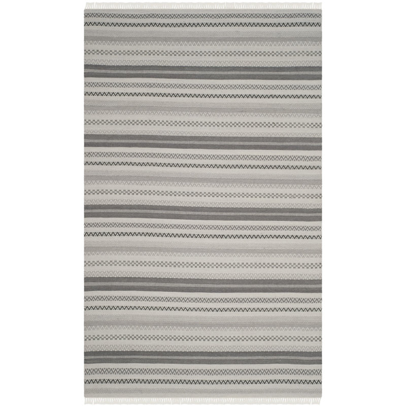 Liara Hand Woven Wool/Cotton Striped Rug in Gray, Rectangle 5' x 8'