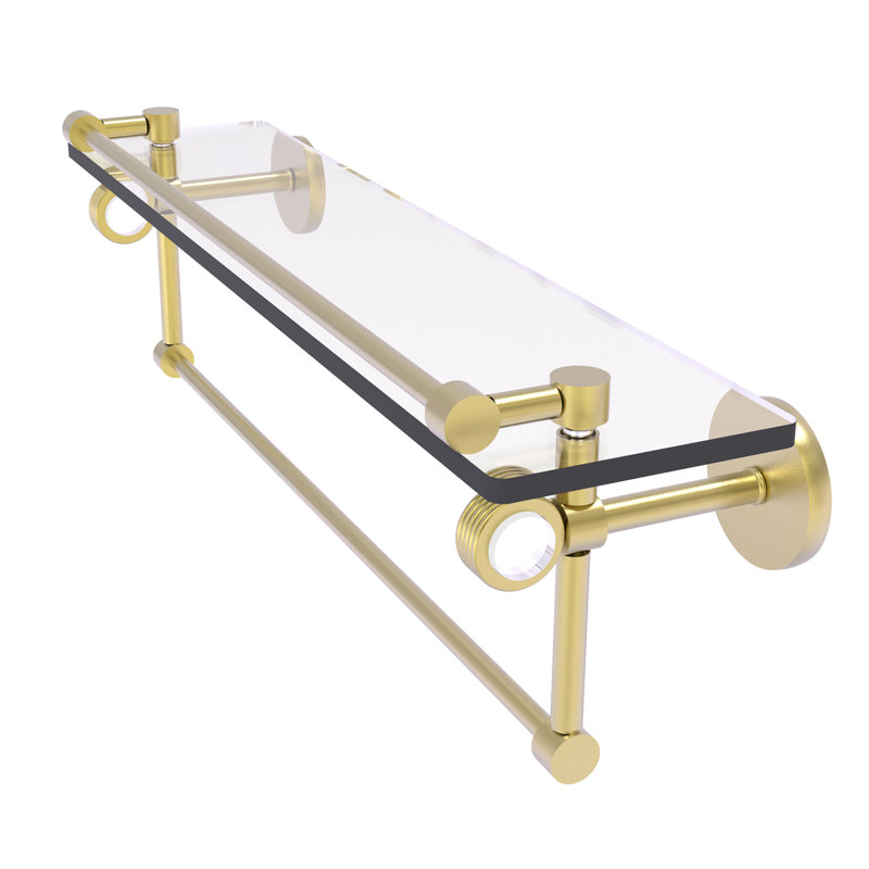 Margolis Glass Bracket Shelf with Towel Bar, 6.7" H x 22" W x 5.8" D, Satin Brass