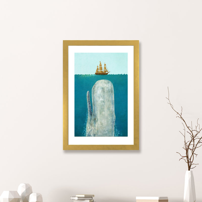 " The Whale " by Terry Fan, 24" H x 16" W x 1" D, Gold Framed Fine Art Paper