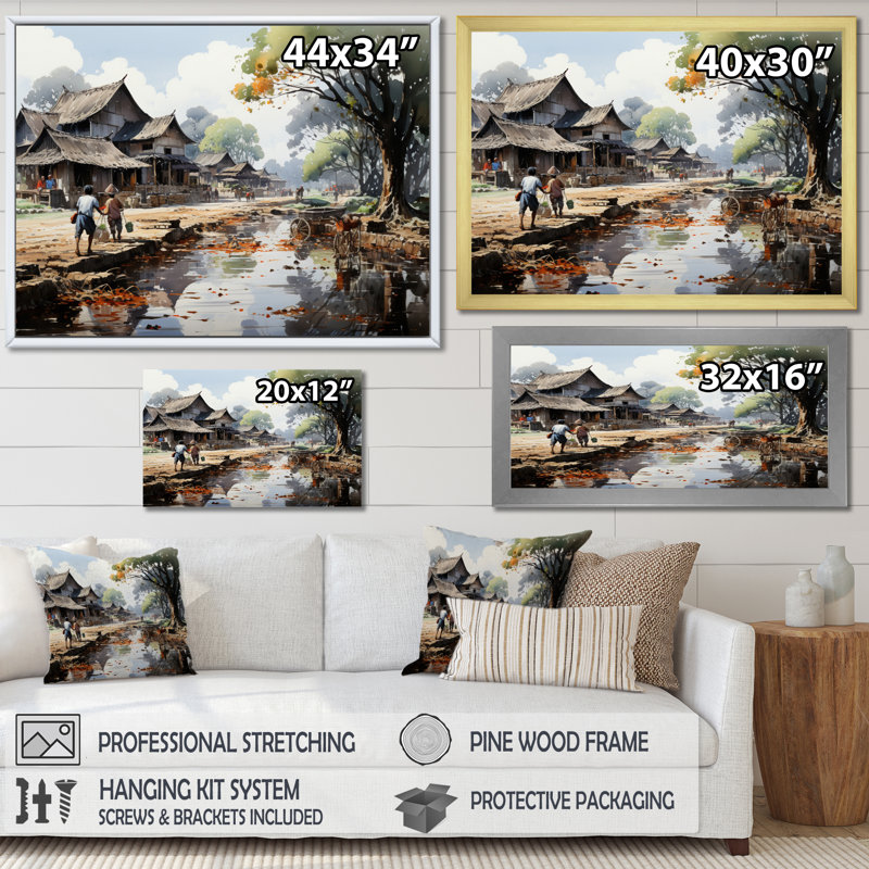 Marché vietnamien I, H 16 po x l 32 po x P 1 po, Cadre naturel flottant