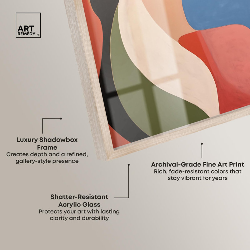 «Curved Planes I Shadowbox Print Modern Office Decor» par Art Remedy, cadre blond, 21 x 31, H 31 po x l 21 po, Cadre blond