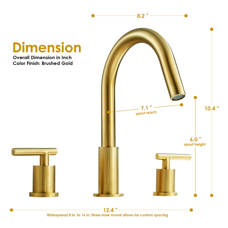 Balen Widespread 2-handle Bathroom Faucet, Brushed Gold