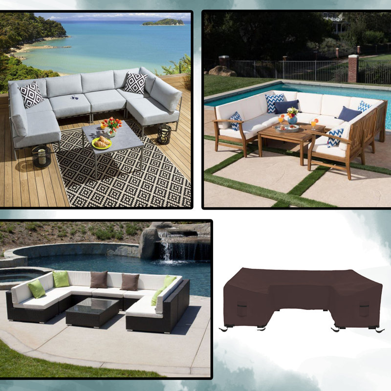 Housse de canapé en U imperméable et résistante pour canapé Kiely, H 33 po x l 90 po x P 30 po, Café