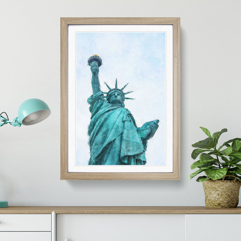 Beneath the Statue of Liberty - Picture Frame Graphic Art Print, 33cm H x 24cm W x 2cm D, Oak Framed