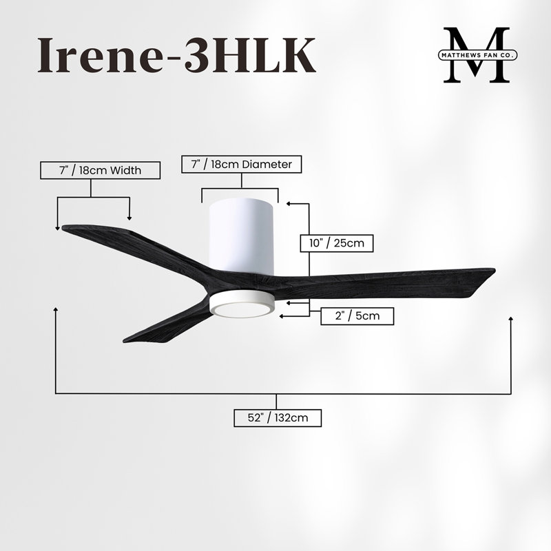 Irene LED Ceiling Fan, Matte Black, 52", Gloss White
