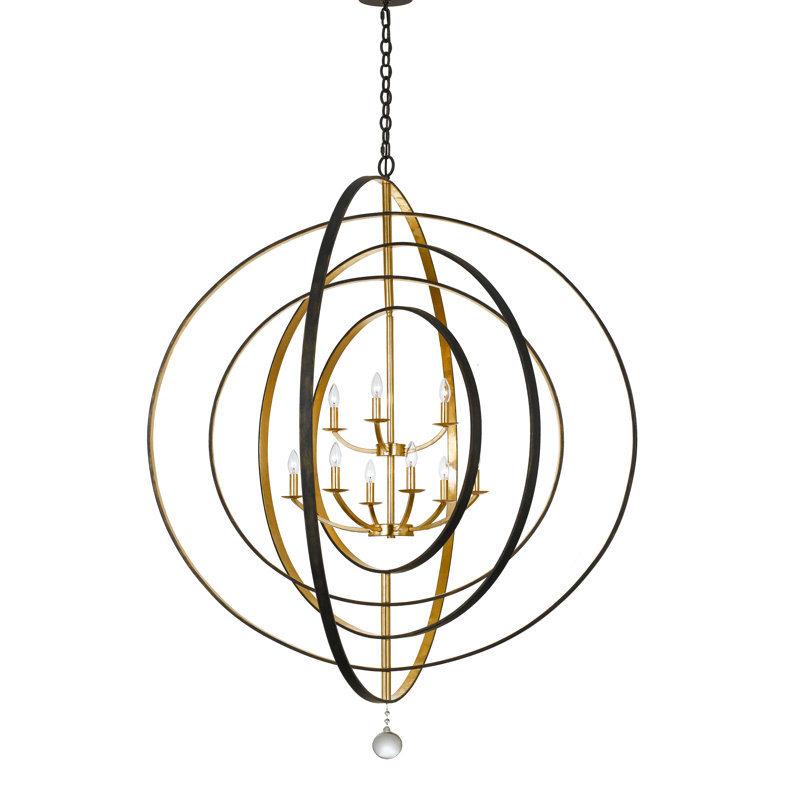 Luna 9 Light Foyer Chandelier, English Bronze/Antique Gold